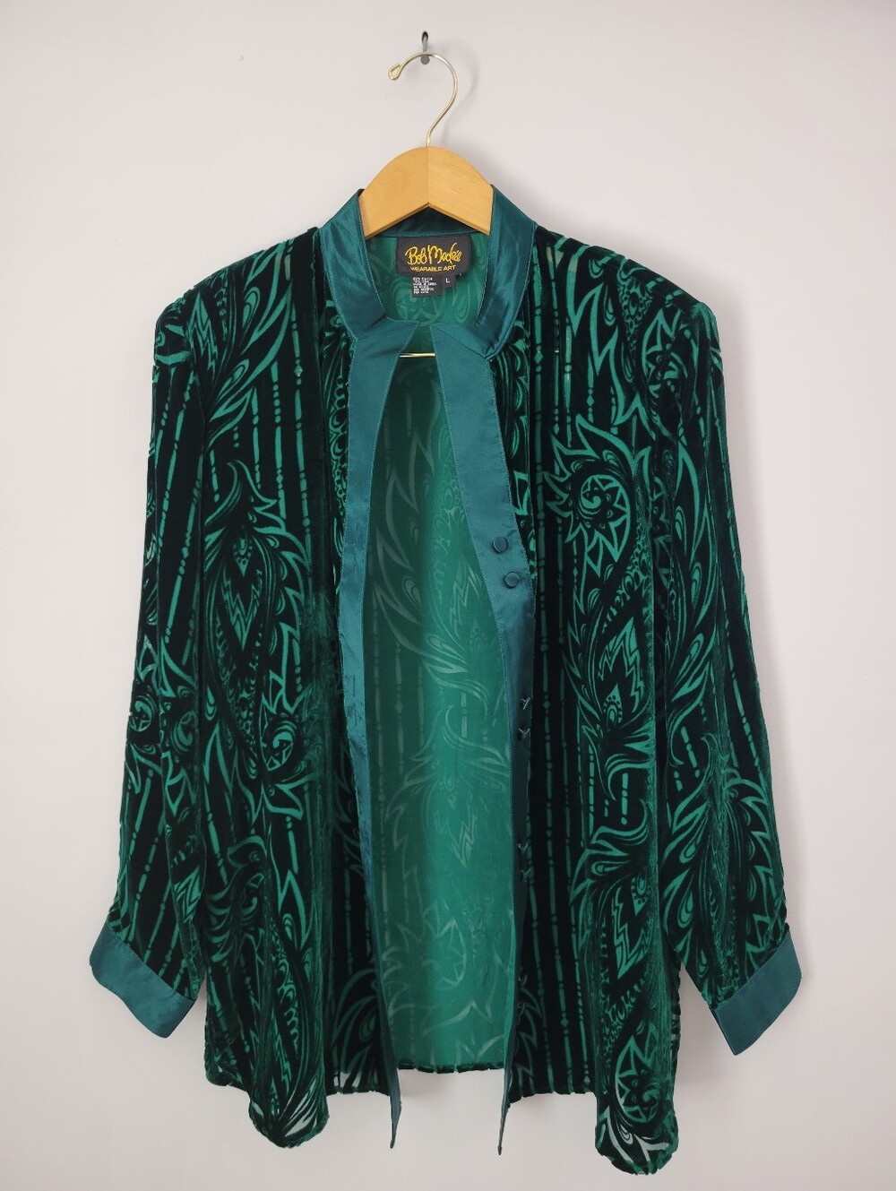 Bob Mackie Wearable Art Silk Blend Velvet Burnout Blouse Cover Up Holiday Green